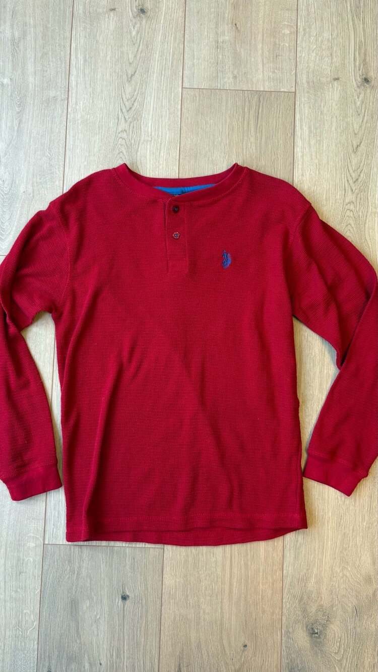 U.S. Polo Assn. Thermal Henley Shirt Size L (14/16) Red Long Sleeve